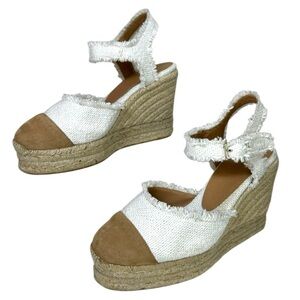 CASTAÑER, Women’s ‘Carla’ Wedge Espadrille Fringed Canvas, White Size 37 IT 7 US